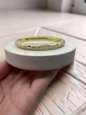 Gold-Tone Leaf Accented Bangle Bracelet - Women Jewelry